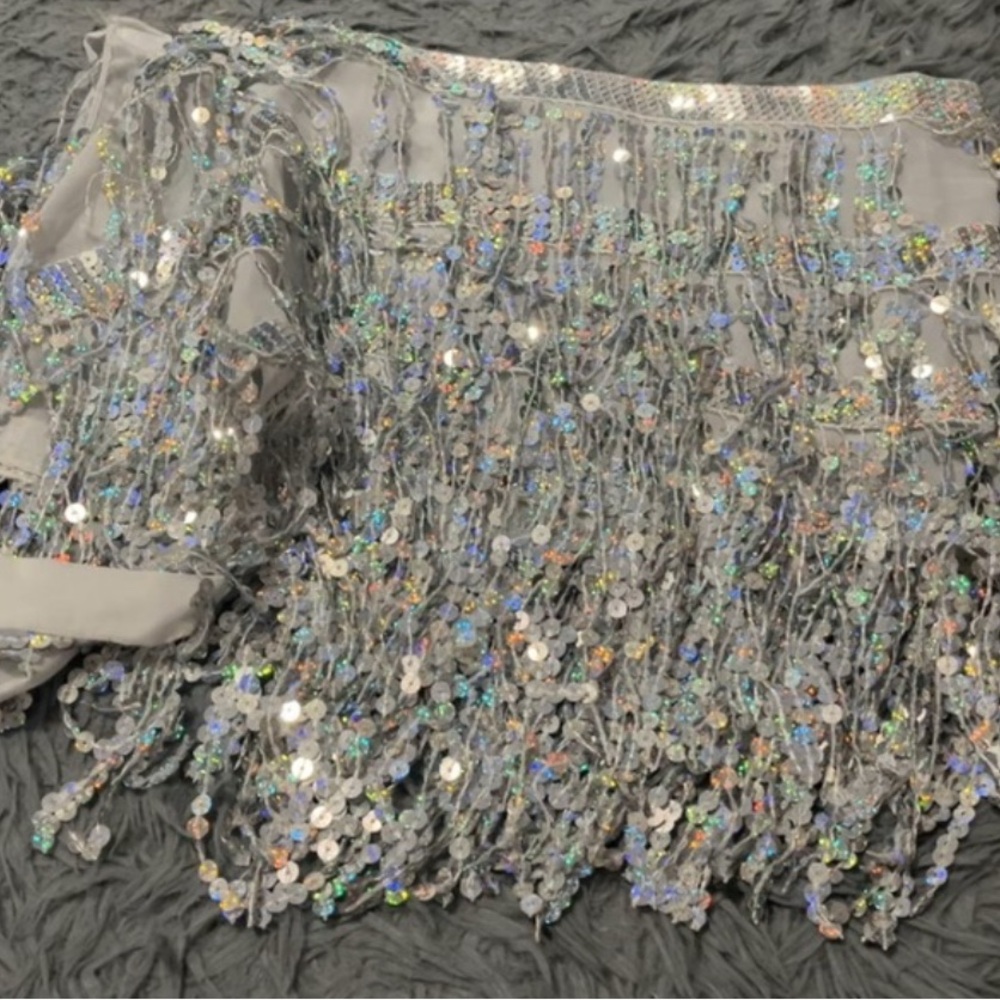 Silver Sequin Embellished Fabric